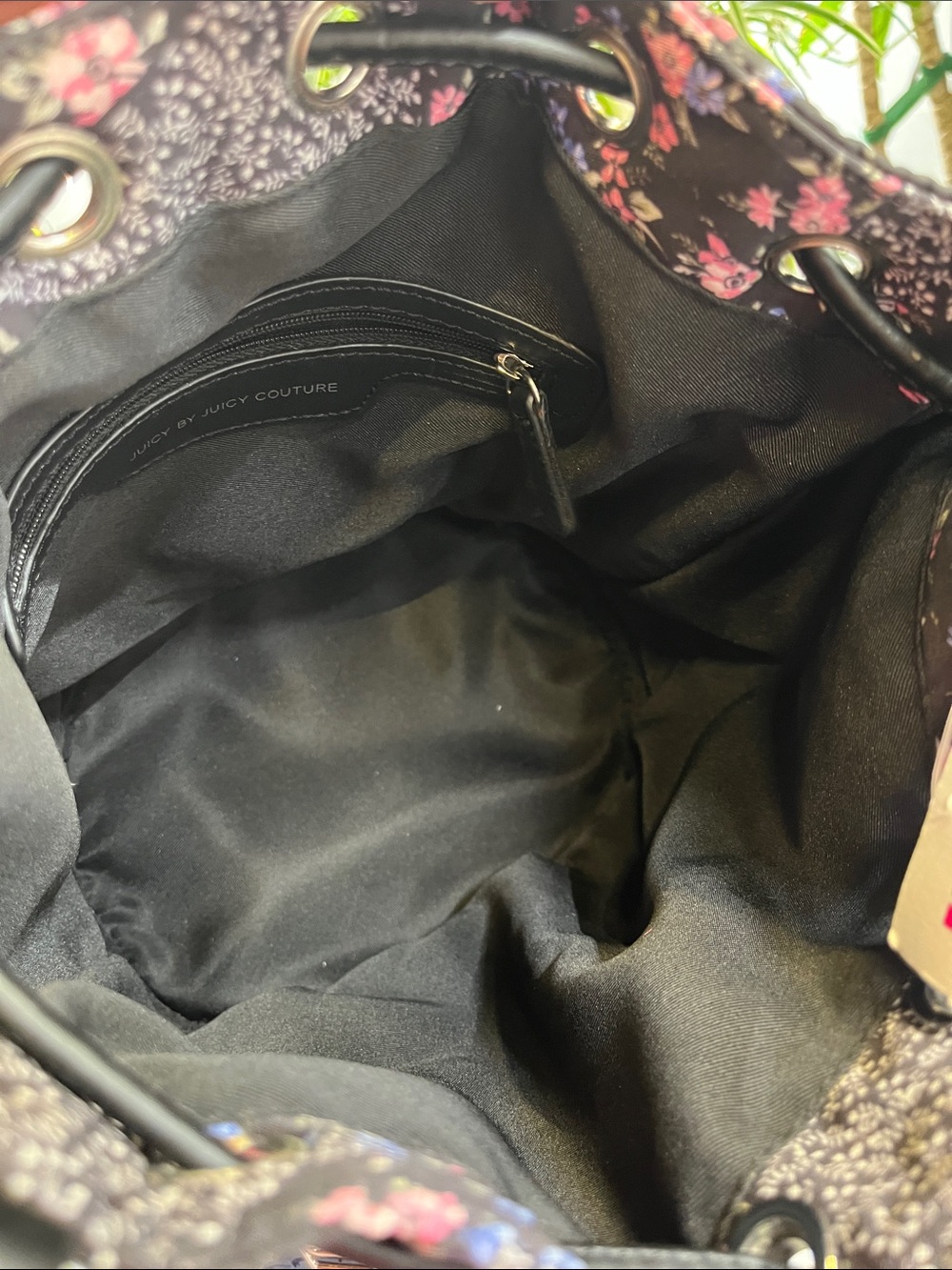 Juicy Couture Floral Drawstring Bucket Bag - Black Pink by - Picture 8 of 9